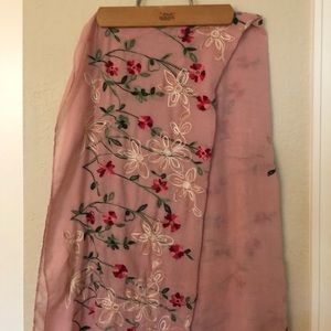 Pink Floral Embroidered Scarf